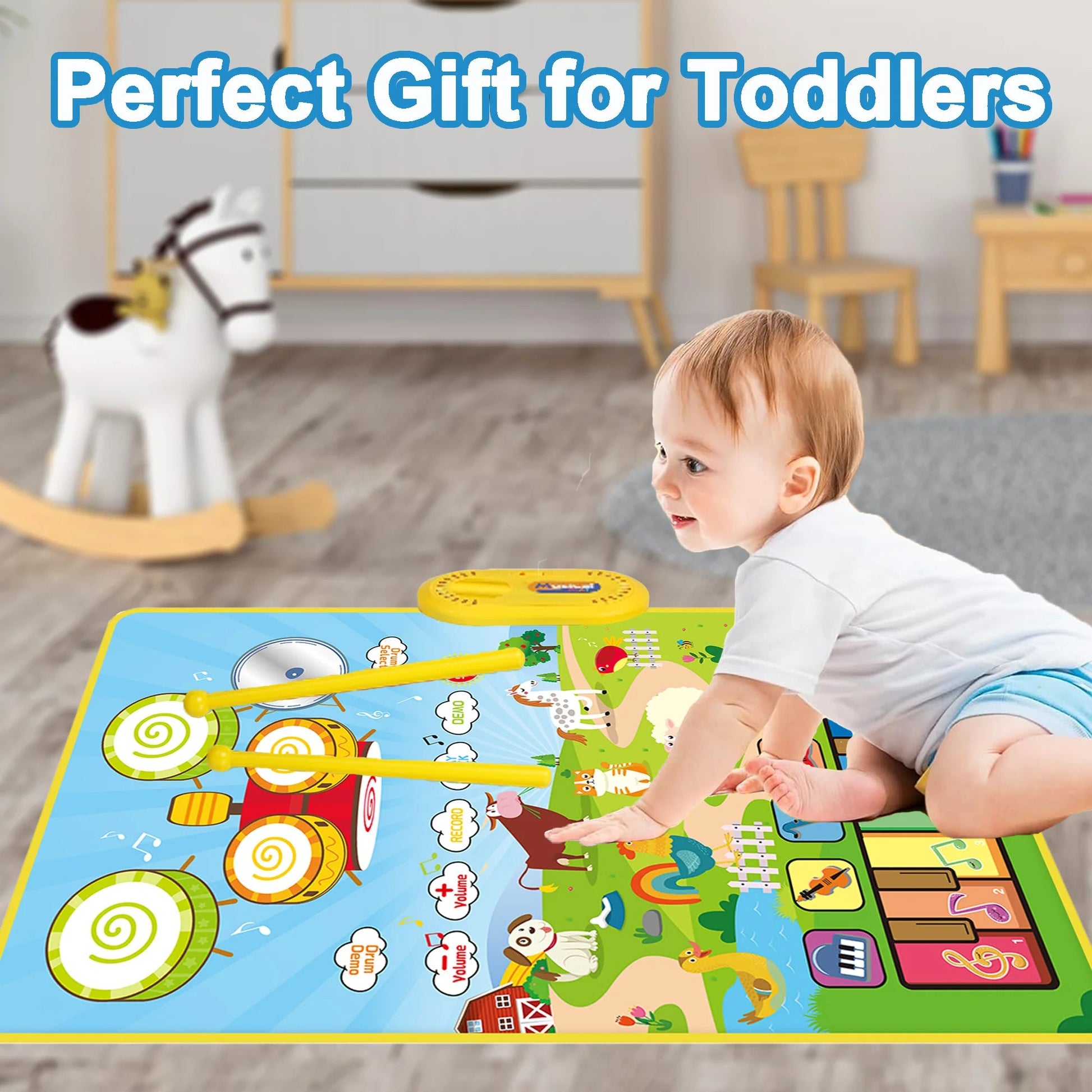 Toys for 1 Year Boys Girls, 3 in 1 Musical Mat Toys Piano & Drum Mat with 2 Sticks, Learning Floor Blanket, Christmas Birthday Gifts for 1 2 3 Year Toddlers