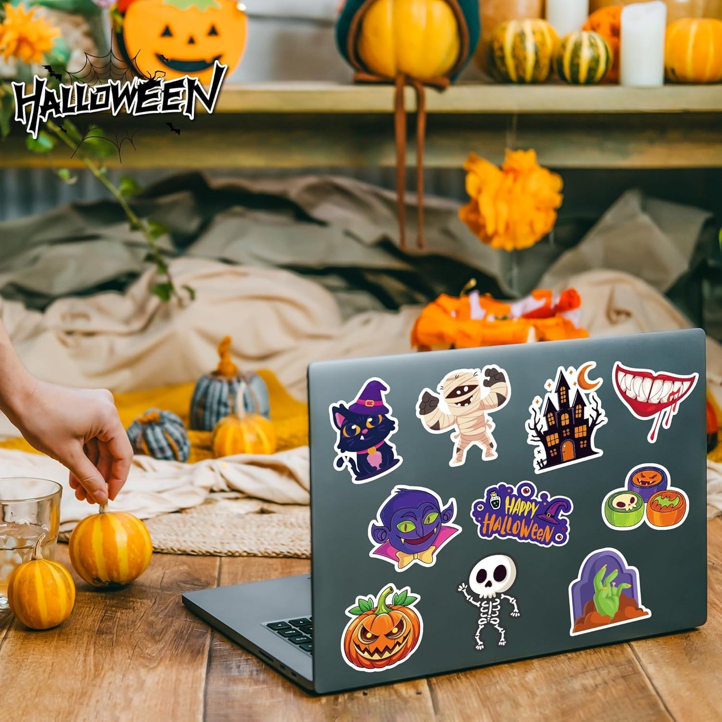 Halloween Party Favors - 100 PCS Pumpkin Bat Spider Stickers,Kids Halloween Games Treats Crafts Gifts Party Supplies Decorations