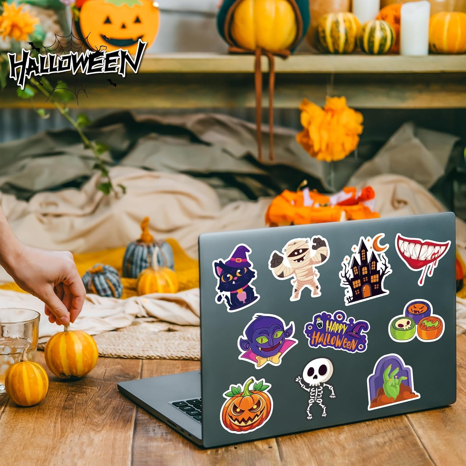 Halloween Party Favors - 100 PCS Pumpkin Bat Spider Stickers,Kids Halloween Games Treats Crafts Gifts Party Supplies Decorations