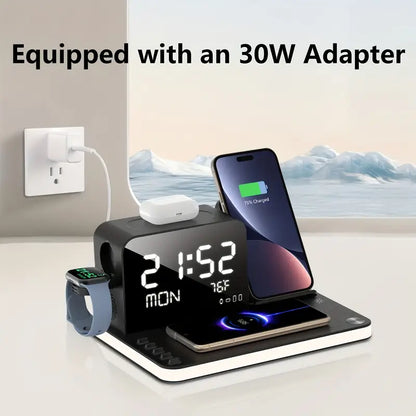 4-in-1 Wireless Charger Station – Magnetic Fast Charging Dock for iPhone 15/14/13/12, Apple Watch & AirPods, Metal Shell Stand