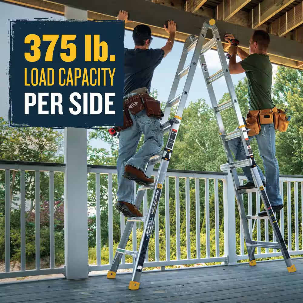 22 Ft. Reach Aluminum 5-In-1 Multi-Position Pro Ladder with Built-In Leveling 375 Lbs. Load Capacity Type IAA Duty