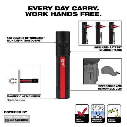 500 Lumens EDC Everyday Carry Internal Rechargeable Flashlight with Magnet