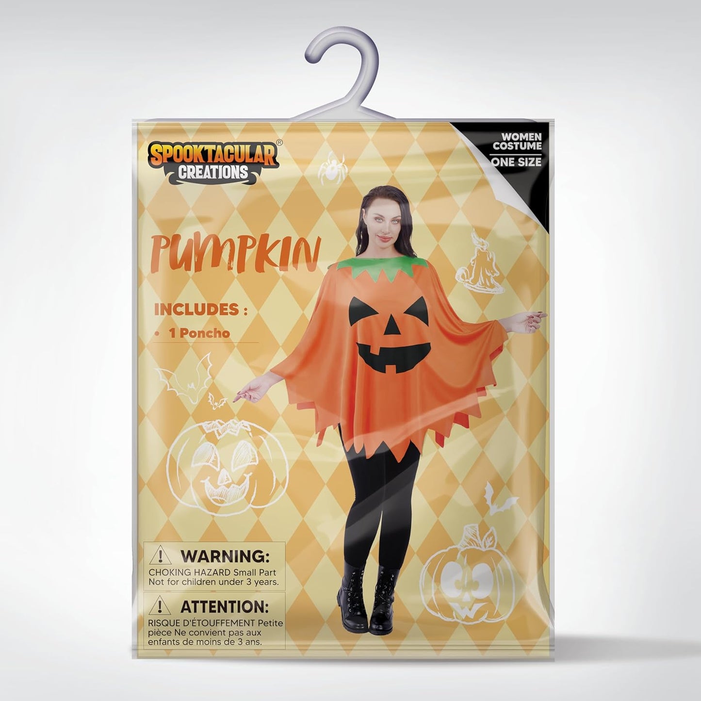 Halloween Pumpkin Poncho Costume, Pumpkin Costume Set for Women for Adult to Halloween Parties, Adult Parties, Ghost Costumes Events and Role Play