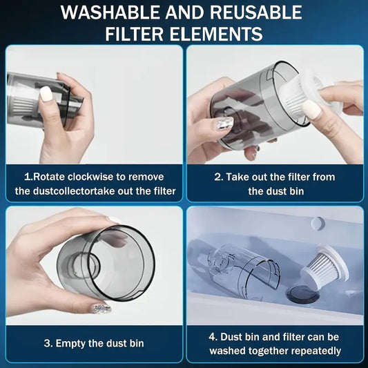 Cordless Handheld Vacuum Cleaner – Portable, 40 dB Low Noise, 3 kPa Suction with Side Brushes & Crevice Tool (Battery Not Included)