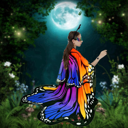 Adult Butterfly Costume Women Monarch Butterfly Wings Cape Shawl Halloween 3Pcs Mask Hairband