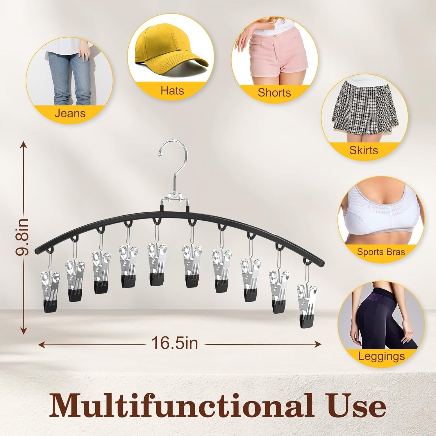 2 Pack Legging Organizer for Closet 360° Swivel, Metal Gym Clothes Organizer W/20 Clips Holds 20 Leggings, Hangers Space Saving, Closet Organizers and Storage, Room Organization Essentials, Black