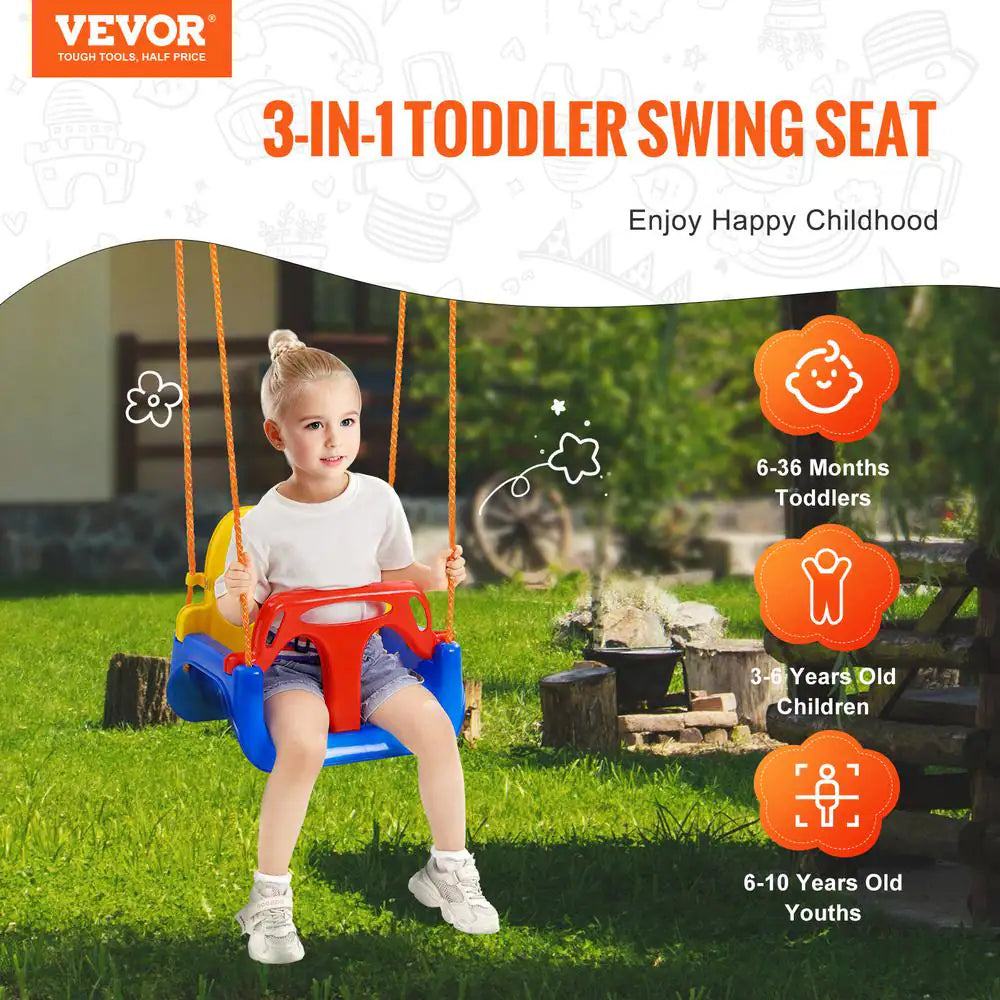 3-In-1 Toddler Swing Set Seat, 200 Lbs. Weight Capacity Baby Swing Seat, with Ropes and Snap Hooks Detachable Swing Seat