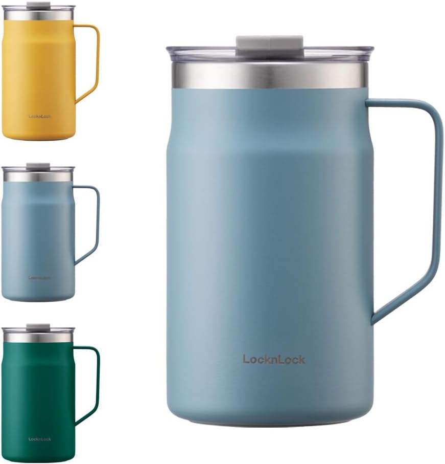 Metro Mug Premium 18/8 Stainless Steel Double Wall Insulated with Handle Perfect for Table with Lid, Black, 16 Oz,20 Oz