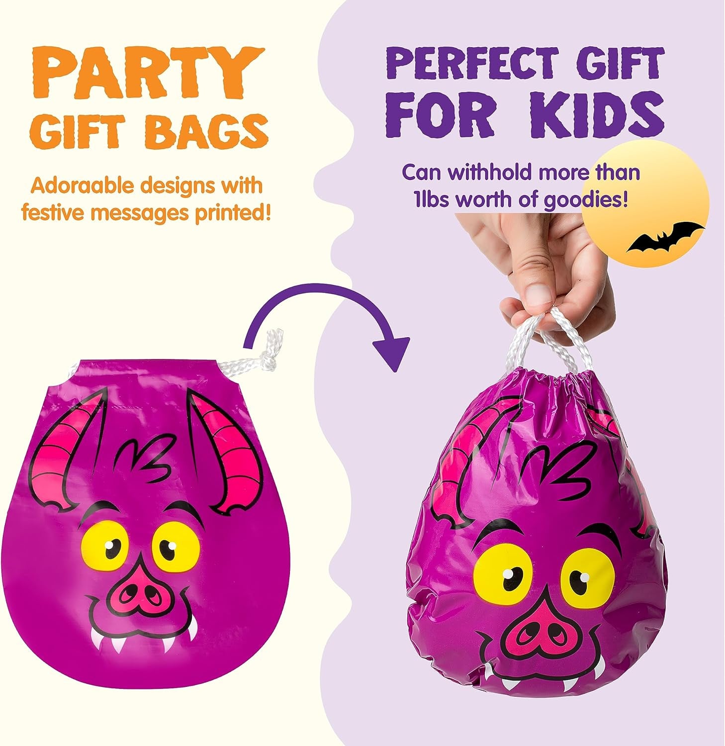 72PCS Halloween Drawstring Goody Bags, Halloween Treats Bags, Trick or Treat Bag, Goodie Candy Gift Bag Bulk for Kids Trick or Treating, Party Favors Supplies, 12 Designs Classroom Gifts Prizes