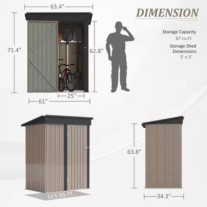 5 Ft. W X 3 Ft. D Outdoor Storage Metal Shed Lockable Metal Garden Shed for Backyard Outdoor (14.5 Sq. Ft.)
