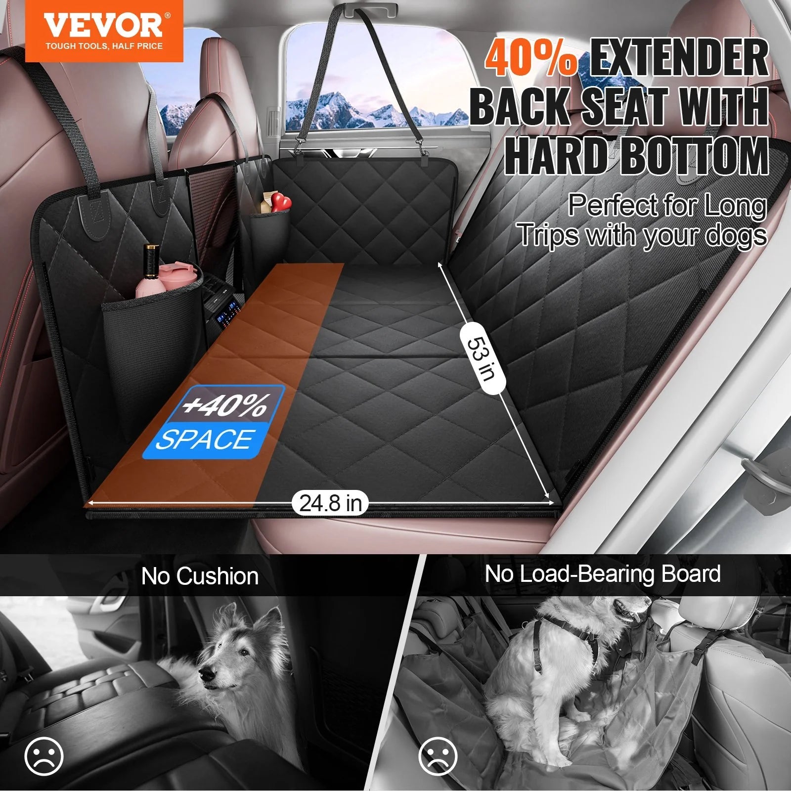 VEVOR 53 X 24.8 in Dog Car Seat Cover for Back Seat Waterproof 600D for Cars