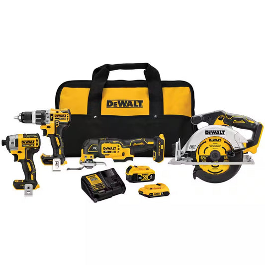 20V Maximum Lithium-Ion Cordless 4 Tool Combo Kit with 4Ah Battery, 2Ah Battery, Charger, and Bag