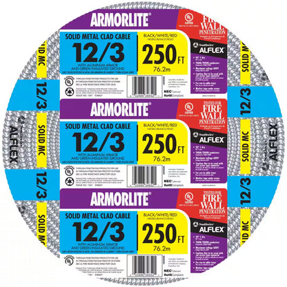 12/3 X 250 Ft. Solid CU MC (Metal Clad) Armorlite Cable