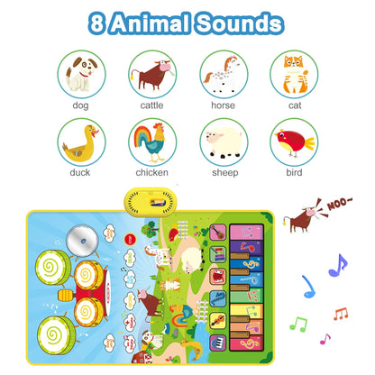 Toys for 1 Year Boys Girls, 3 in 1 Musical Mat Toys Piano & Drum Mat with 2 Sticks, Learning Floor Blanket, Christmas Birthday Gifts for 1 2 3 Year Toddlers