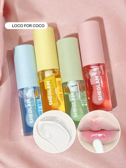 SHEGLAM Jelly Wow Hydrating Lip Oil-Loco for Coco Moisturizing Clear Lip Gloss Plumping Non-Sticky Lip Care High Shine Finish Nourishing Coconut Extract Liquid Lip Cosmetics Lip Gloss Brand Beauty Makeup Face Paint Cosmetic for Women Girls Perfect for Winter Ideal for Y2K Fancy Fashion Suitable for Birthday Christmas Gift Party Ready Best Color