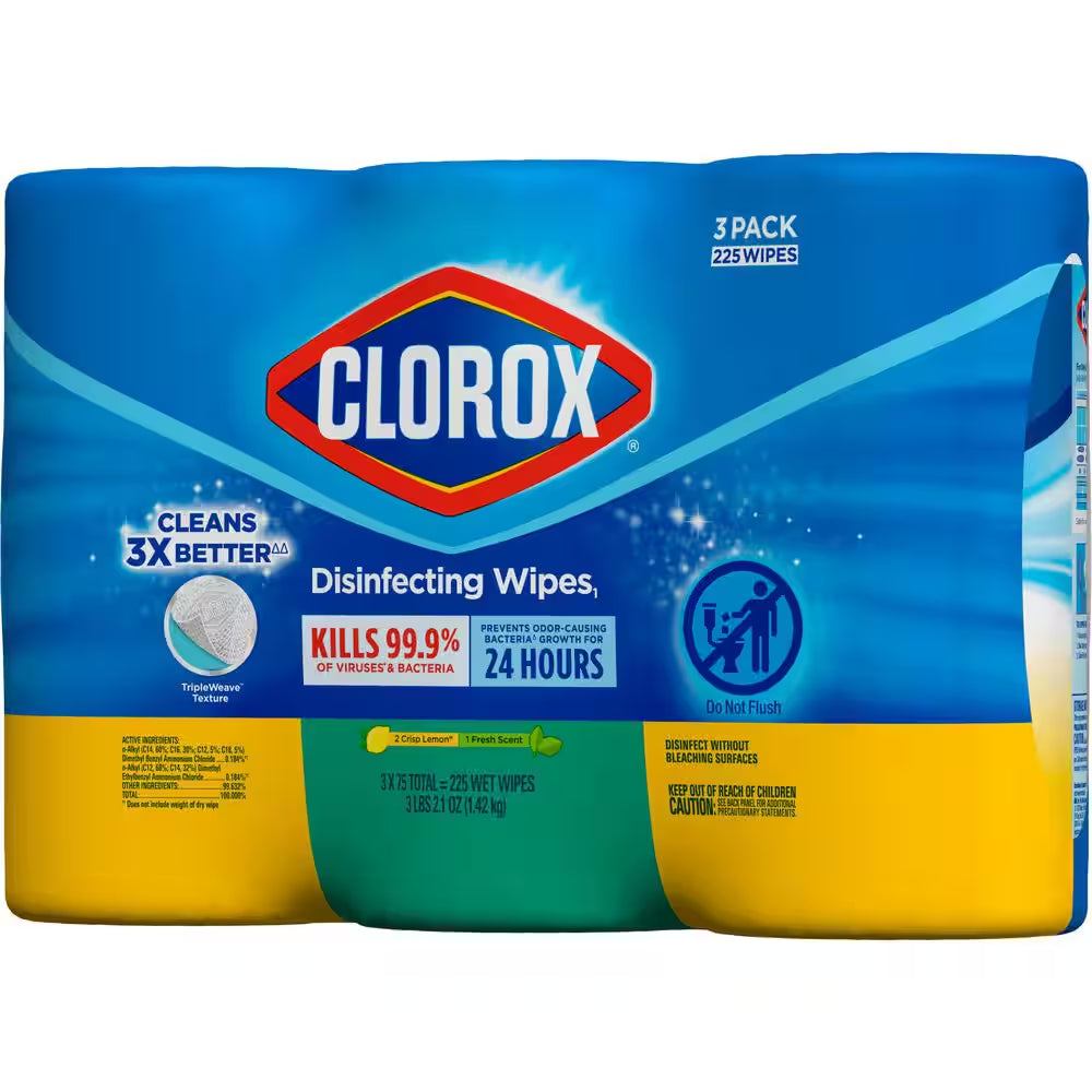 75-Count Crisp Lemon and Fresh Scent Bleach Free Disinfecting Cleaning Wipes (6-Pack)