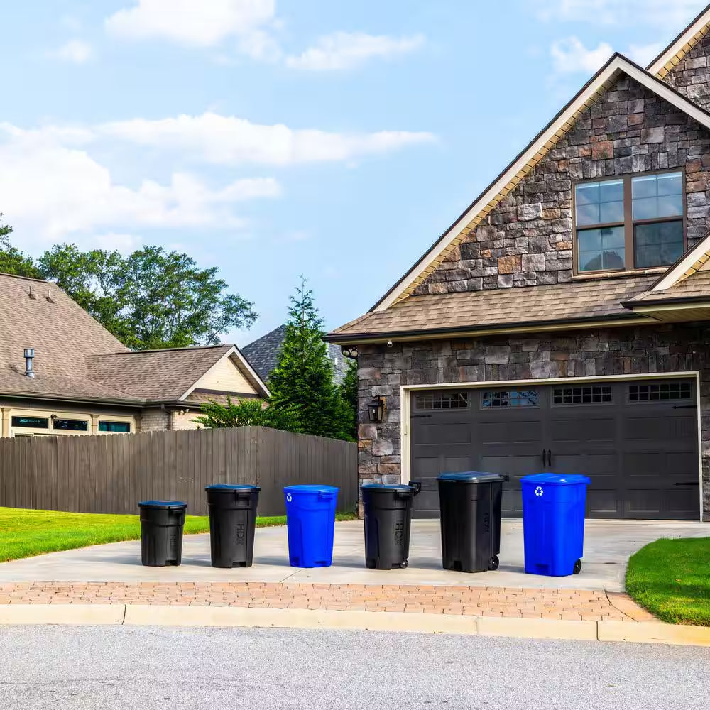 45 Gal. Black Outdoor Vented Trash Can with Wheels, Attached Lid