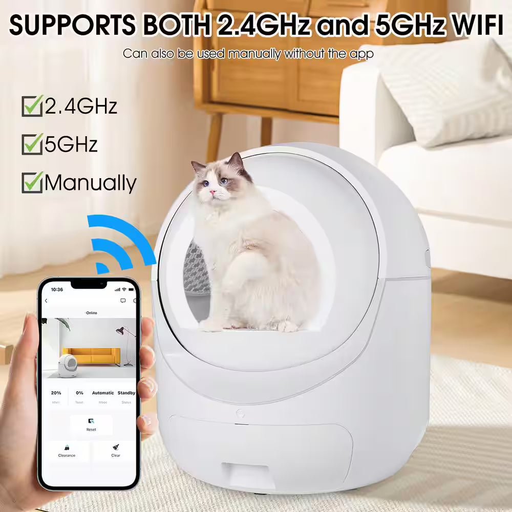 Self-Cleaning Cat Litter Box Multiple Cats Scooping Automatically Litter Odor Removal App Control Support 5G 2.4G Wi-Fi
