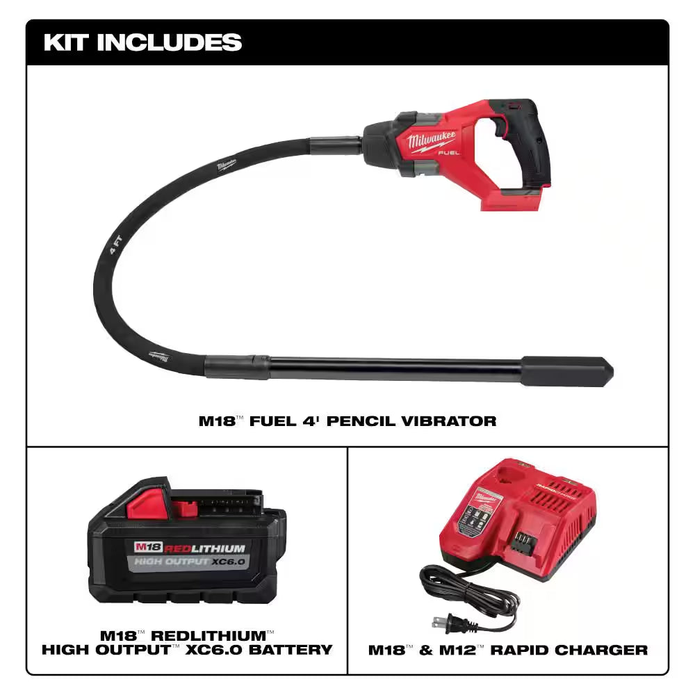 M18 FUEL 18V Lithium-Ion Brushless Cordless 4 Ft. Concrete Pencil Vibrator Kit with 6.0 Ah Battery