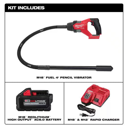 M18 FUEL 18V Lithium-Ion Brushless Cordless 4 Ft. Concrete Pencil Vibrator Kit with 6.0 Ah Battery