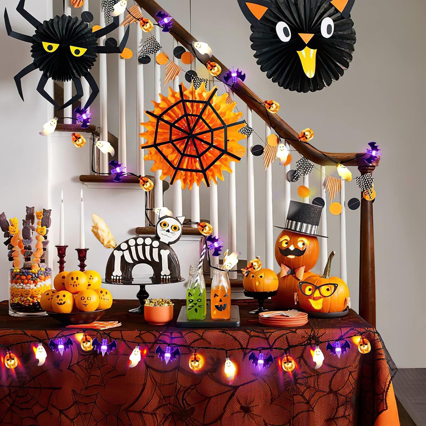 Halloween Lights, 20Ft 30 LED Pumpkin Ghost Bat String Lights Battery Operated with Timer, 8 Light Modes Halloween Fairy Lights for Indoor Outdoor Party Home Yard Window Decor