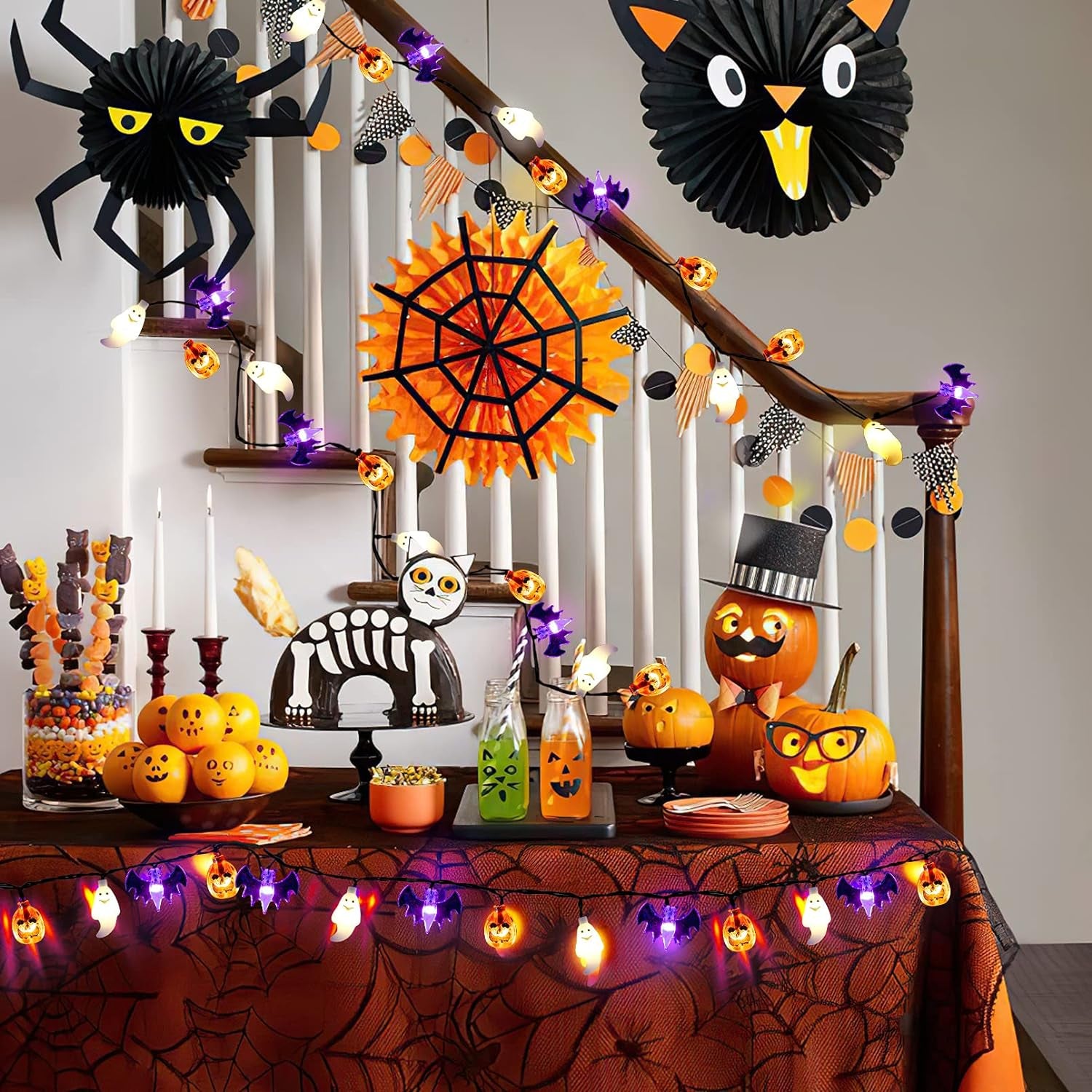 Halloween Lights, 20Ft 30 LED Pumpkin Ghost Bat String Lights Battery Operated with Timer, 8 Light Modes Halloween Fairy Lights for Indoor Outdoor Party Home Yard Window Decor