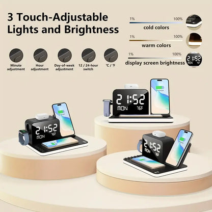 4-in-1 Wireless Charger Station – Magnetic Fast Charging Dock for iPhone 15/14/13/12, Apple Watch & AirPods, Metal Shell Stand