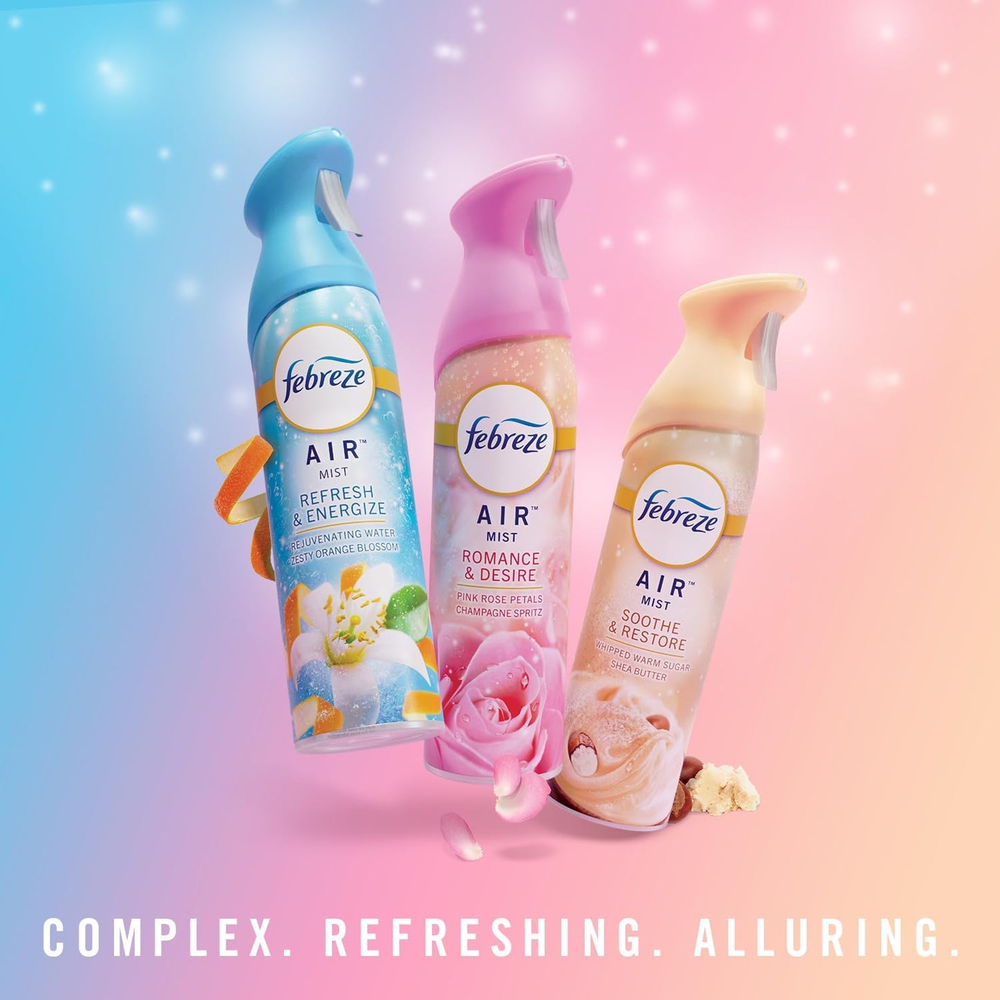 Air Mist Air Freshener Spray, Odor-Fighting Room Spray for Home and Bathroom and Kitchen, Aerosol Can, Refresh & Energize, Soothe & Restore, Romance & Desire Scent, 8.8Oz, 3 Count