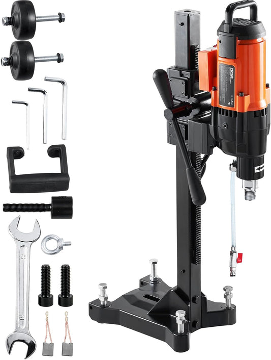 Diamond Core Drilling Machine, 10In Wet Concrete Core Drill Rig with Stand Wheels, 750RPM Speed & 1-1/4" Thread & Lifting Handle, 10In Drilling Diameter for Concrete Brick Block Stone, 2500W