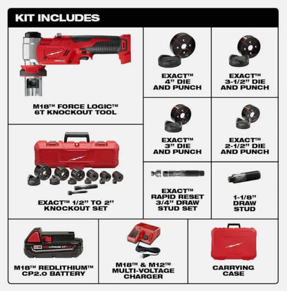 Milwaukee 2677-23 M18™ 18V 4-Inch 6-Ton FORCELOGIC™ Knockout Tool Kit – Professional Electrician Tool