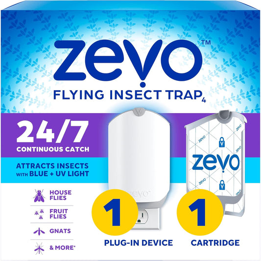 Flying Insect Trap & Cartridge - Plug in Fly Trap & Indoor Bug Catcher for Gnats, House & Fruit Flies - Mess-Free - Use in Any Room - Uses Blue & UV Light (1 Plug in Device & 1 Cartridge)