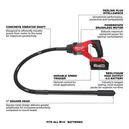 M18 FUEL 18V Lithium-Ion Brushless Cordless 4 Ft. Concrete Pencil Vibrator Kit with 6.0 Ah Battery
