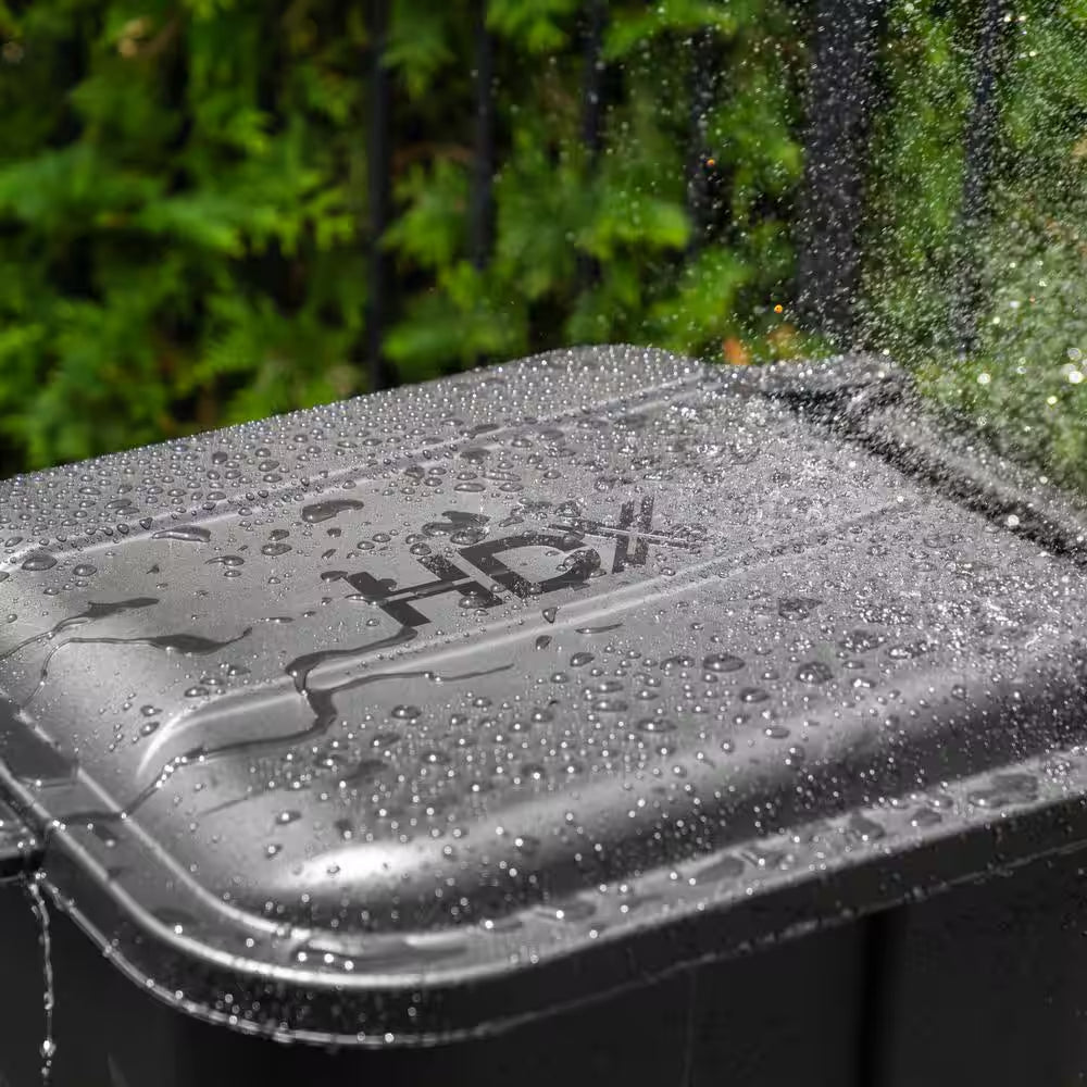 45 Gal. Black Outdoor Vented Trash Can with Wheels, Attached Lid