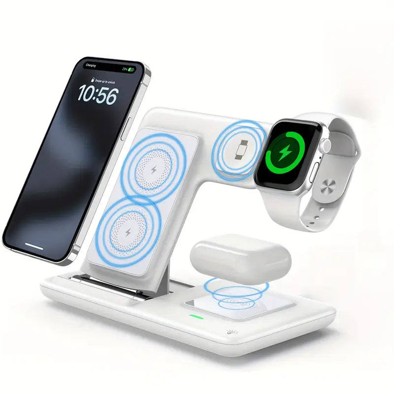 18W 3-in-1 Wireless Charging Station for iPhone 16/15/14/13/12, Apple Watch & AirPods, Fast Charger for Samsung Galaxy S23/S22/S21 – Pink