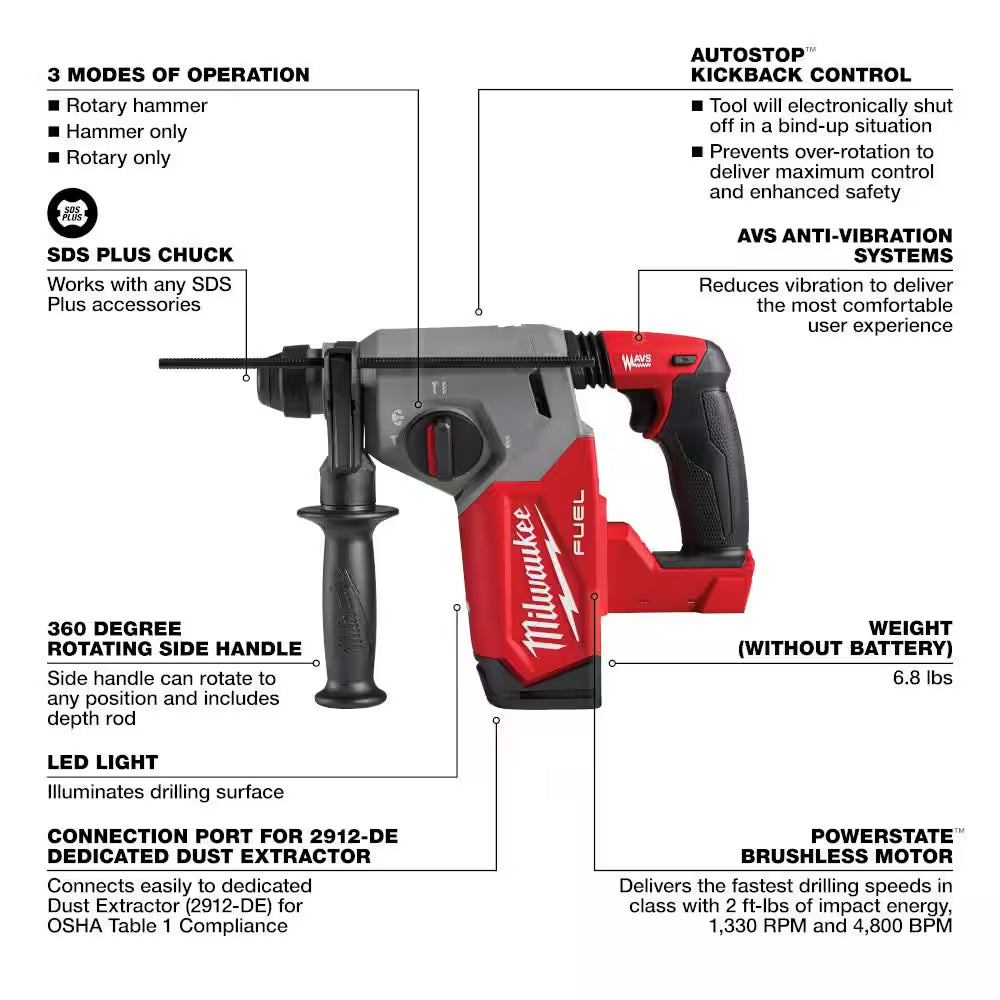 M18 FUEL 18V Lithium-Ion Brushless Cordless 1/2 In. Hammer Drill Driver Kit W/1 In. SDS-PLUS Rotary Hammer