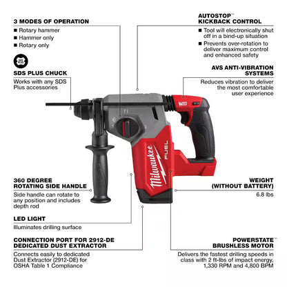 M18 FUEL 18V Lithium-Ion Brushless Cordless 1/2 In. Hammer Drill Driver Kit W/1 In. SDS-PLUS Rotary Hammer