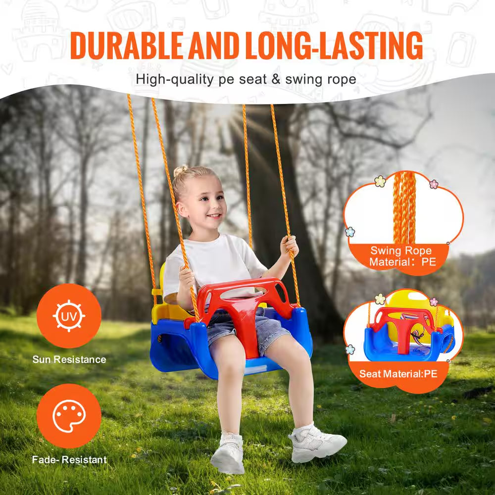 3-In-1 Toddler Swing Set Seat, 200 Lbs. Weight Capacity Baby Swing Seat, with Ropes and Snap Hooks Detachable Swing Seat