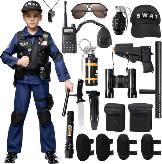 20PCS Police SWAT Costume for Kids, S.W.A.T. Police Officer Costume for Boys Halloween Cosplay Party