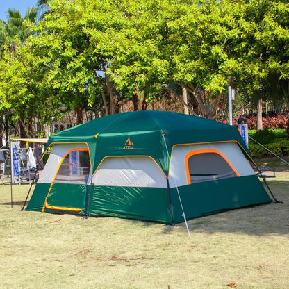 Extra Large Tent 10-12-14 Person(A),Family Cabin Tents,2 Rooms,3 Doors and 3 Windows with Mesh,Straight Wall,Waterproof,Double Layer,Big Tent for Outdoor,Picnic,Camping,Family Gathering