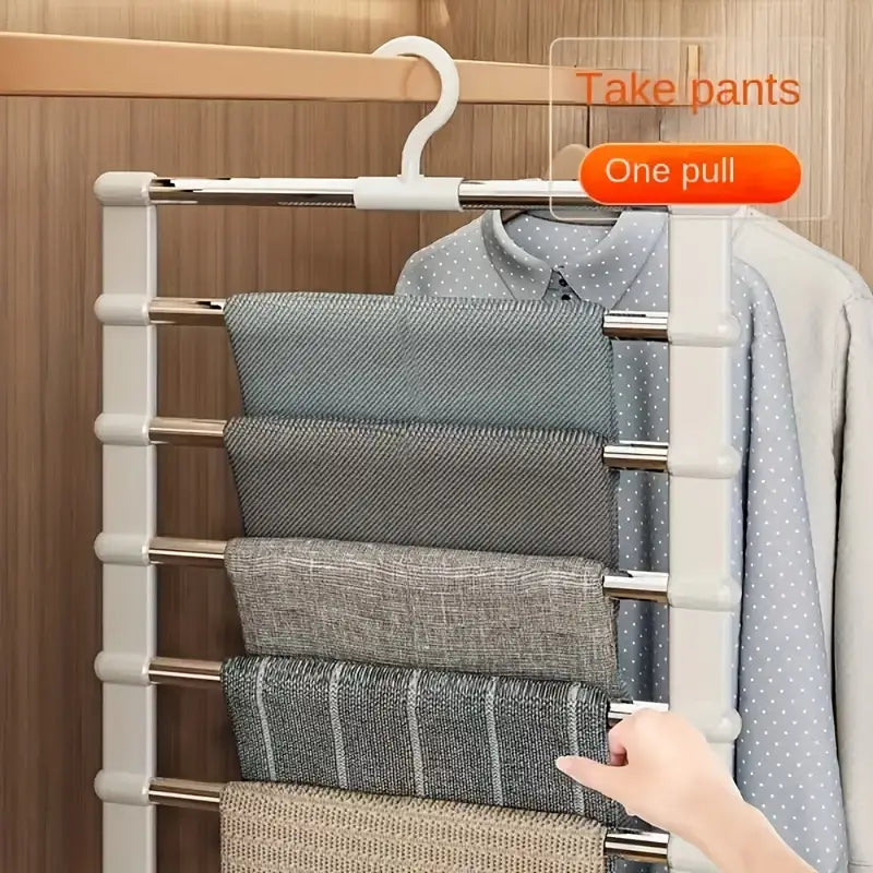 2-Pack Folding Multi-Layer Pants Hanger – Stainless Steel Wardrobe Organizer for Jeans, Leggings & Scarves