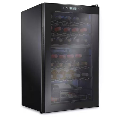Dual Zone 33-Bottle Freestanding Wine Cooler Refrigerator with Lock in Black