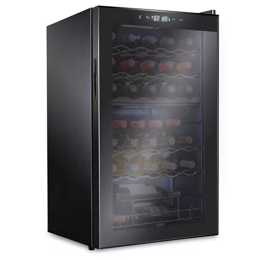 Dual Zone 33-Bottle Freestanding Wine Cooler Refrigerator with Lock in Black