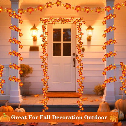 3 Pack Fall Garland with Pumpkin Lights & Enlarged Maple Fall Halloween String Lights Pumpkin Decor, 30Ft 60LED Waterproof Battery Operated Fall Decorations for Home Thanksgiving Decor Indoor Outdoor