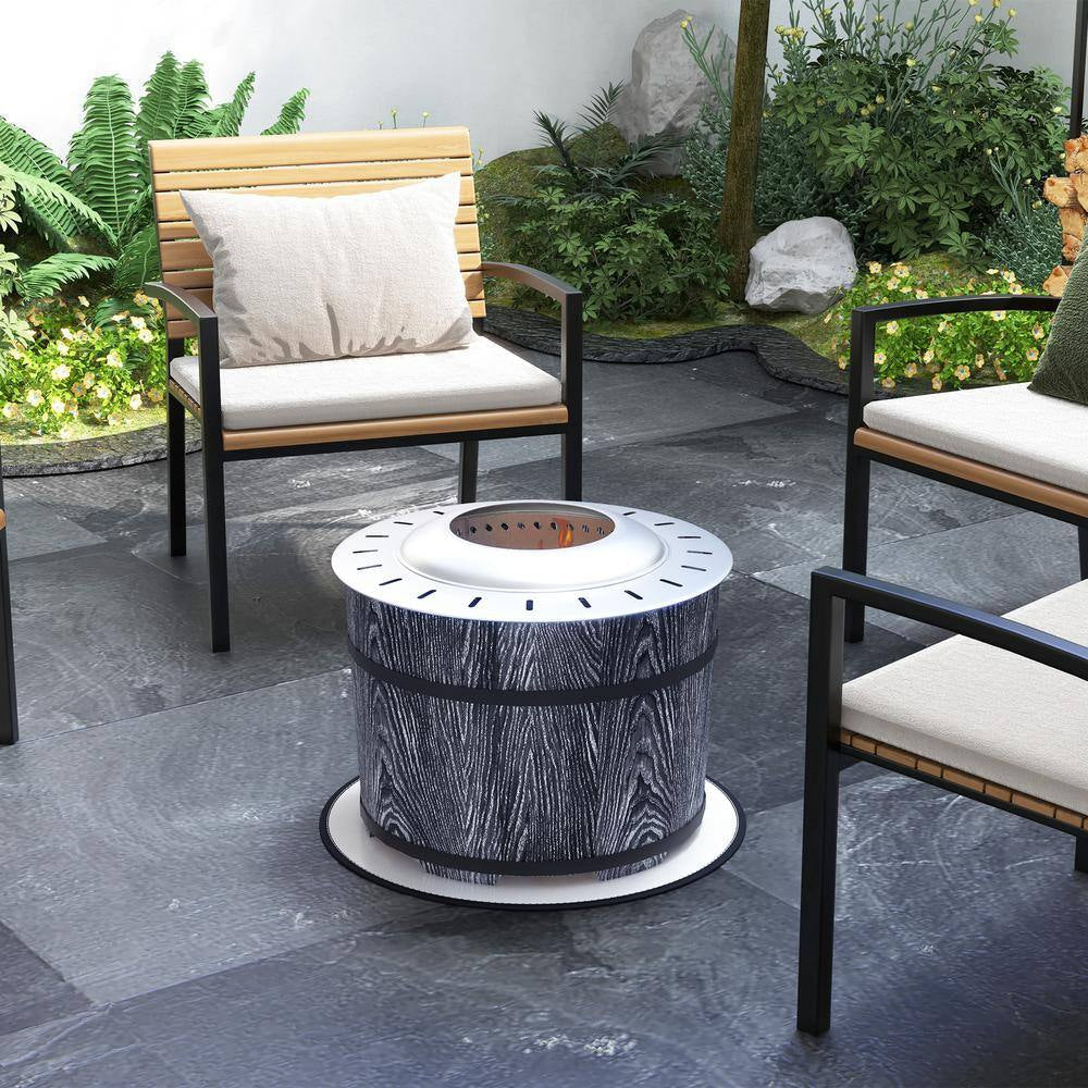 20 In. Barrel Style Smokeless Portable Wood Burning Fire Pit with Fireproof Mat in Black