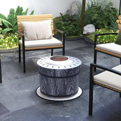 20 In. Barrel Style Smokeless Portable Wood Burning Fire Pit with Fireproof Mat in Black