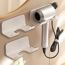 Universal Hair Dryer Holder – Wall Mount Blow Dryer Hanger with Organizer, Self-Adhesive Bathroom Cabinet Hook (1 Pack.2Pack))