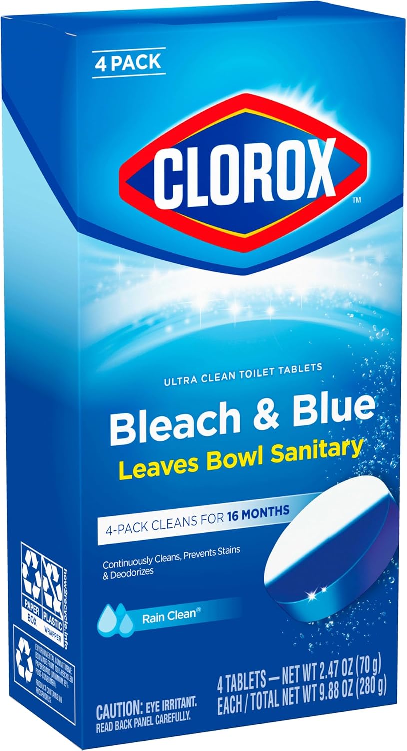 Ultra Clean Toilet Tablets Bleach & Blue, Rain Clean, 4 Ct (Package May Vary)