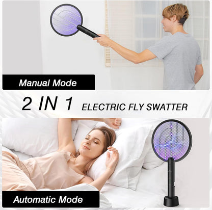 Bug Zapper Racket, 2 in 1 Fly Swatter USB Rechargeable, 4000V Electric Fly Zapper with 3 Layer Safety Mesh，Electric Racket for Kitchen, Home, Garden and Outdoors