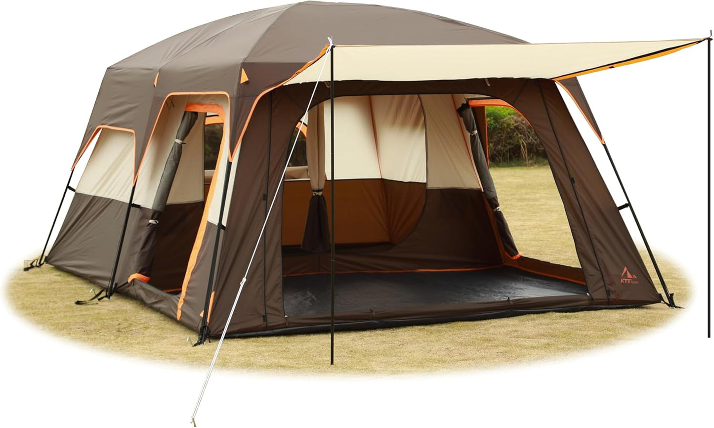 Extra Large Tent 10-12-14 Person(A),Family Cabin Tents,2 Rooms,3 Doors and 3 Windows with Mesh,Straight Wall,Waterproof,Double Layer,Big Tent for Outdoor,Picnic,Camping,Family Gathering