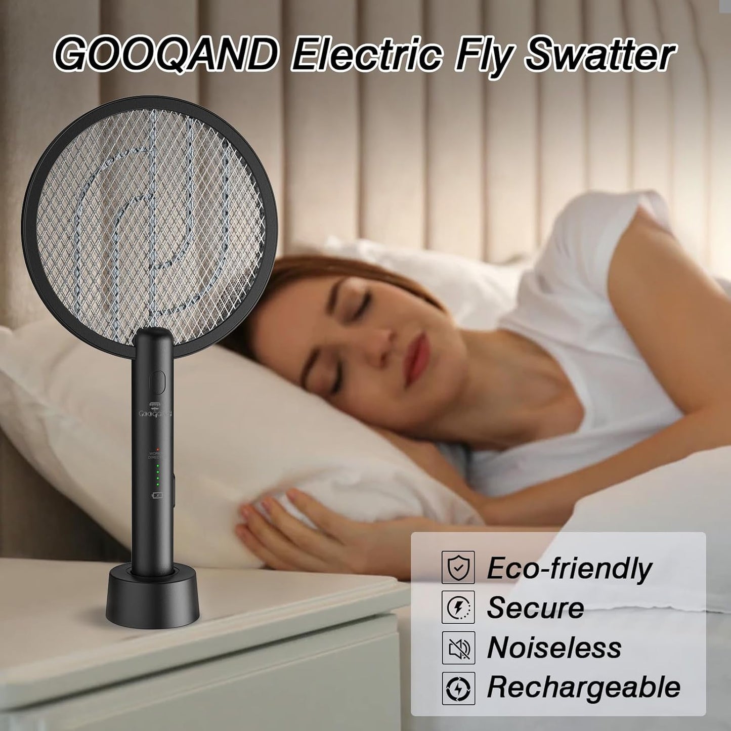 Bug Zapper Racket, 2 in 1 Fly Swatter USB Rechargeable, 4000V Electric Fly Zapper with 3 Layer Safety Mesh，Electric Racket for Kitchen, Home, Garden and Outdoors